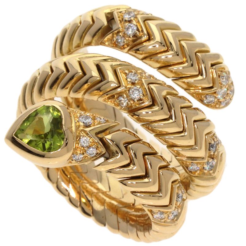 Bvlgari Bulgari Tubogas Spiga Peridot Diamond Ring And Ring 18K Yellow Gold