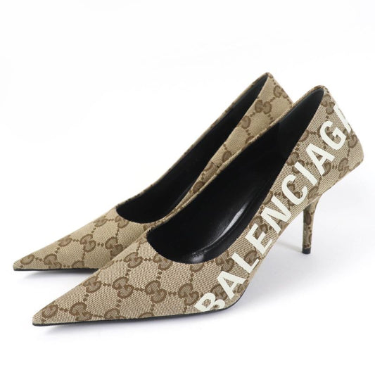 Gucci Balenciaga 676603 Pointed Toe GG Canvas Pumps Brownish 36 With Box And