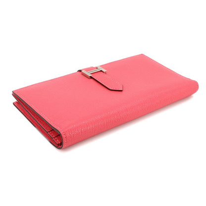 Exhibited Hermes Bearn Souffle Fold Long Wallet Chevre Rose Azalea Engraved A