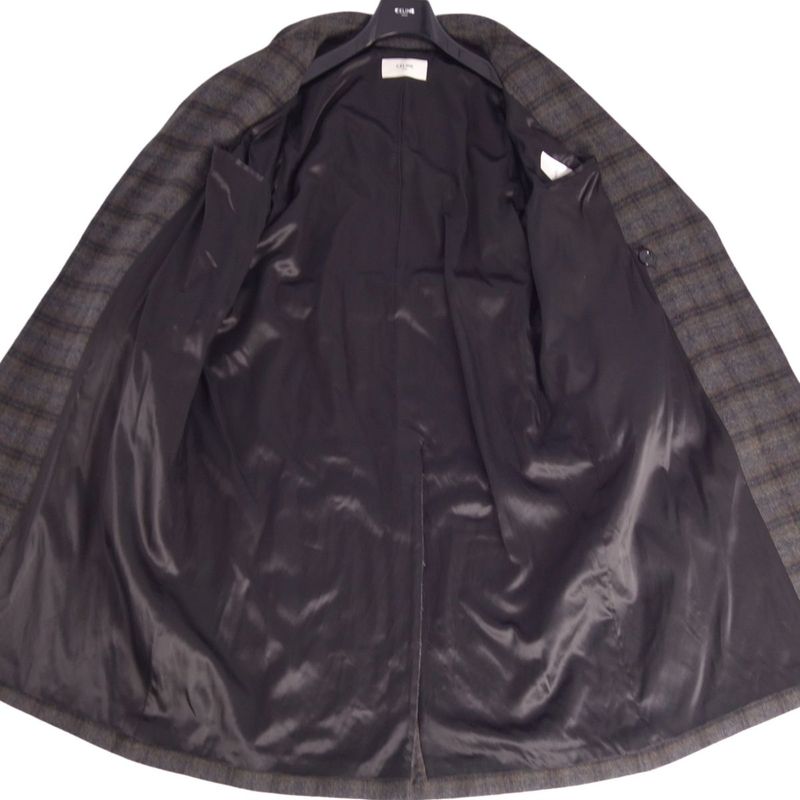 Celine Long Coat Double Breasted Check Wool