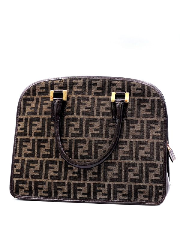 Fendi Handbag Zucca Pattern Brown Leather 62bs172
