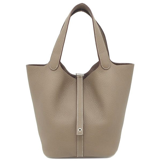 Hermes Handbag Picotin Lock MM Taurillon Clemence Etoupe Silver Hardware Never