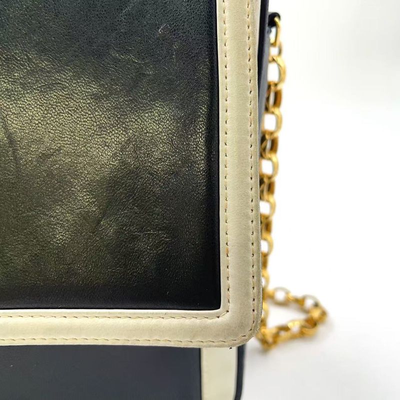 Chanel Coco Mark Serial No 2 Leather Black And White Chain Shoulder Bag Gold