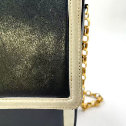 Chanel Coco Mark Serial No 2 Leather Black And White Chain Shoulder Bag Gold