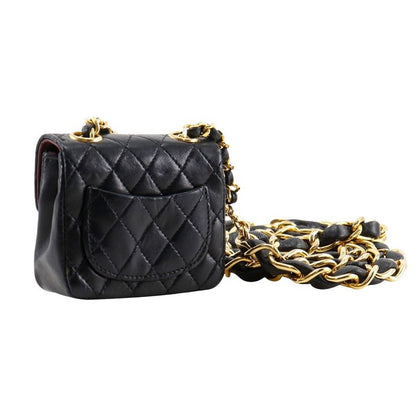 Chanel Chain Pochette Micro Matelasse Rare Vintage Lambskin Black Women's Waist