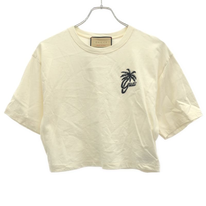 Gucci Palm Tree Embroidery Cropped T-Shirt White S