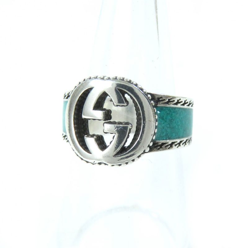 Gucci Interlocking G Ring - Ring Ag925 Enameled Silver Greenish No 15 Made In