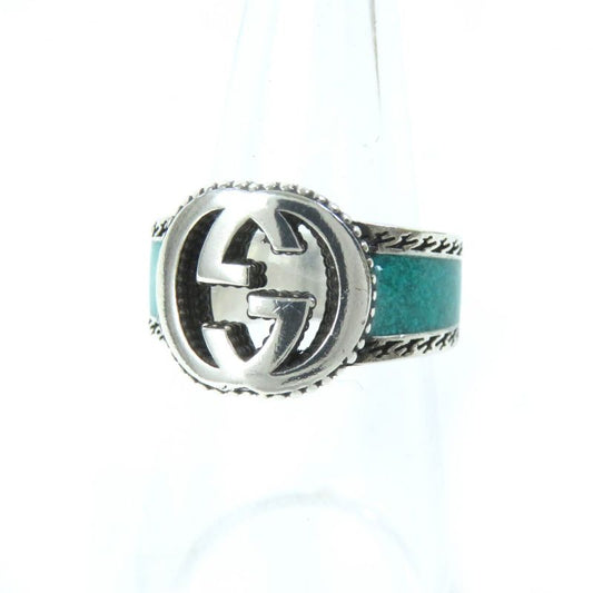 Gucci Interlocking G Ring - Ring Ag925 Enameled Silver Greenish No 15 Made In