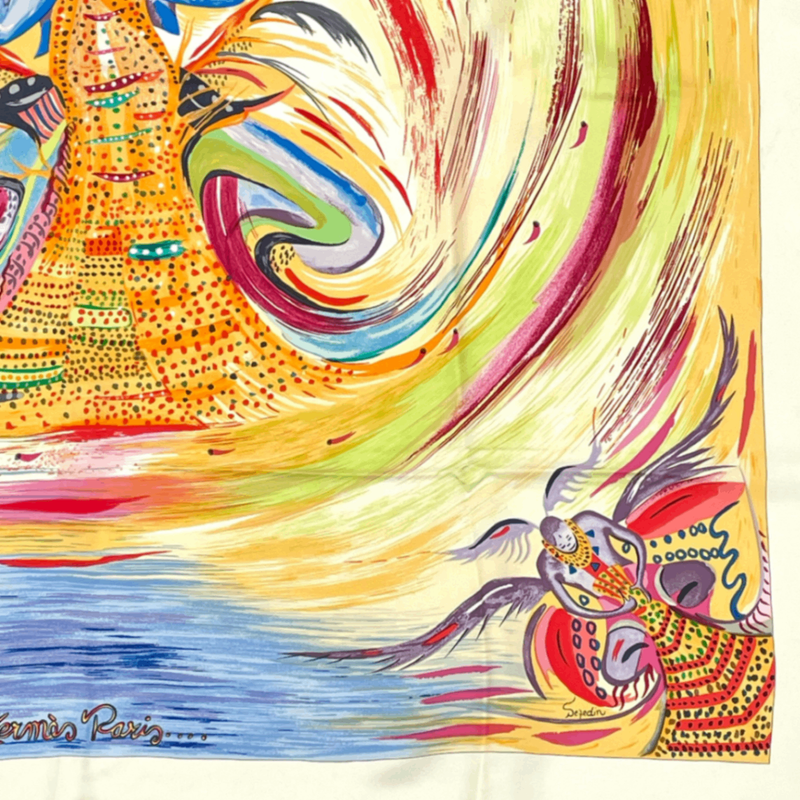 Hermes Carre 90 Les Perles De Turukana Pearls Scarf Silk Beige