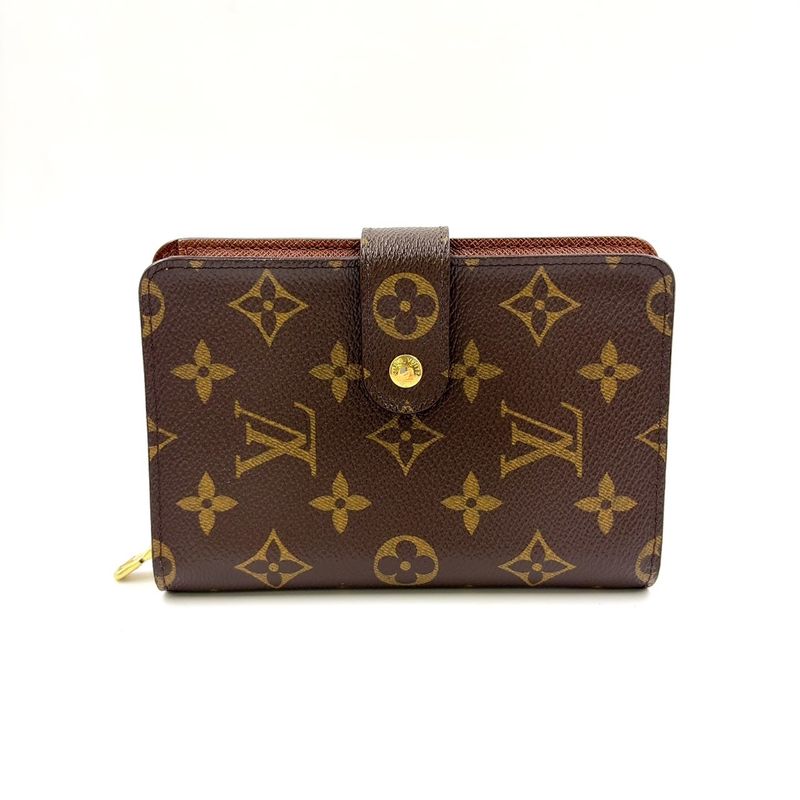 Louis Vuitton Porte Papier Zip Monogram PVC Brown Bifold Wallet Gold M61207
