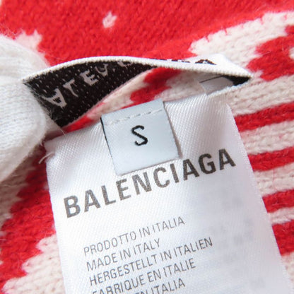Balenciaga 583121 Virgin Wool Large Shawl Scarf With Logo Pattern Red Ivory S