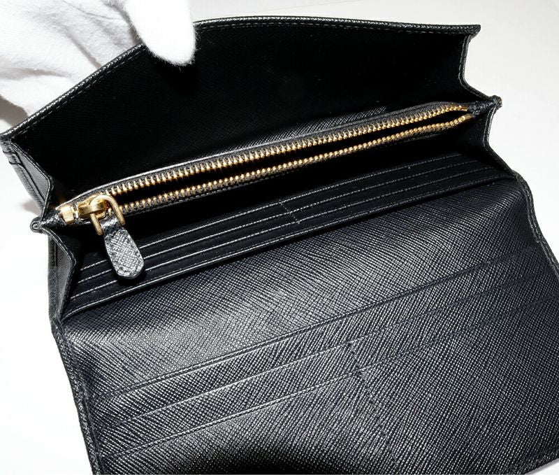 Prada Zipper Long Wallet With Pass Case And Coin Purse In Sapphiano Fiocco Calf
