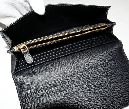 Prada Zipper Long Wallet With Pass Case And Coin Purse In Sapphiano Fiocco Calf