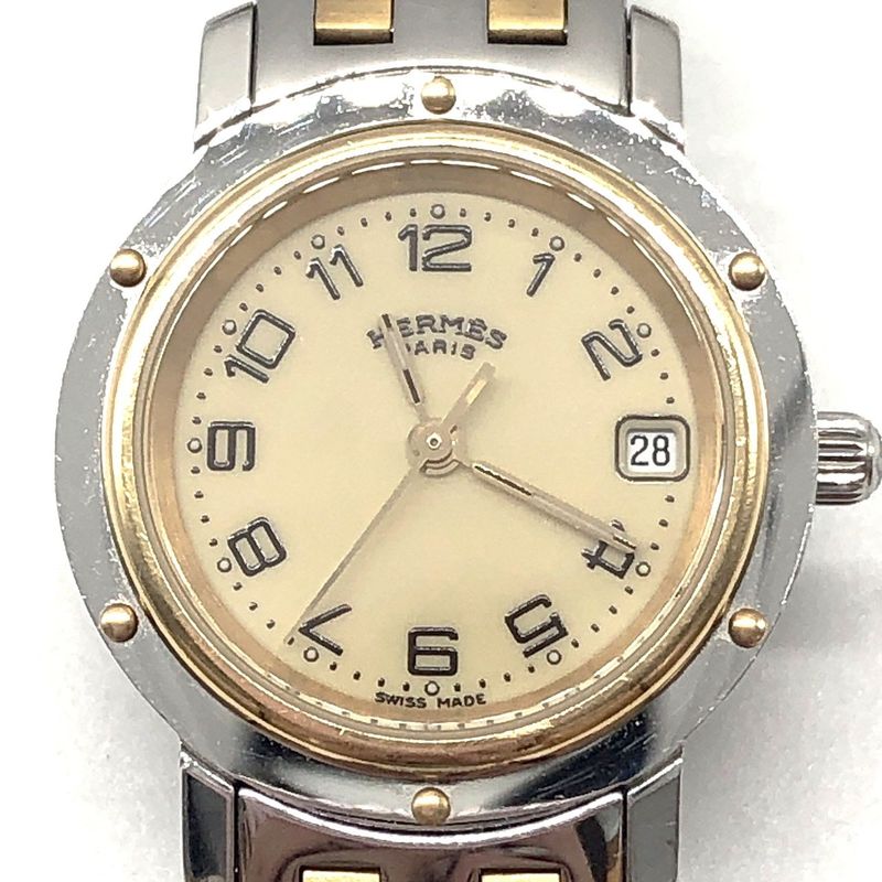 Hermes Clipper Cl4.220 Date Cream Dial Quartz Ladies Watch Working 005913