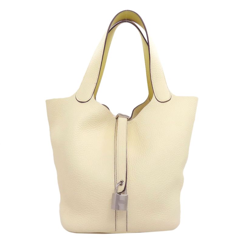 Hermes Picotin Lock MM Silver Hardware Handbag Taurillon Cles Mance Women