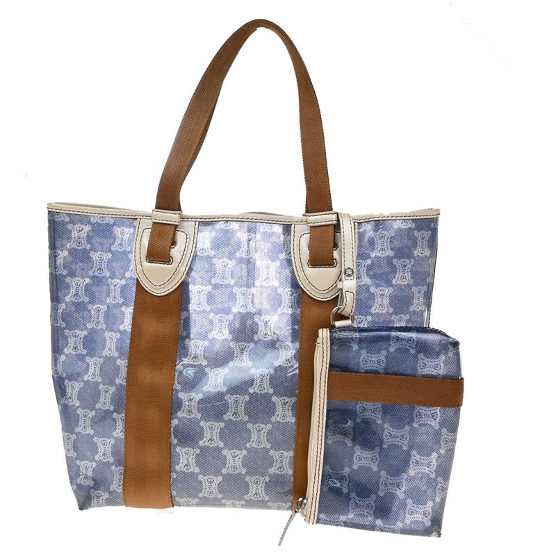 Celine Shoulder Bag Macadam Vinyl Leather Blue Brown 38ka973