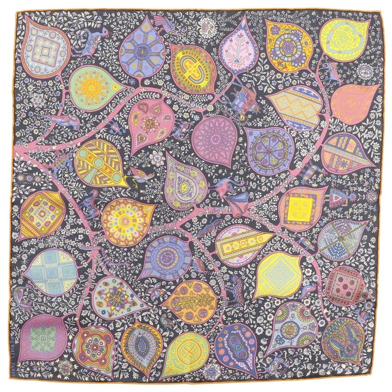 Hermes Gavroche 45 L'arbre De Vie Tree Of Life Silk Black/multicolor Women's