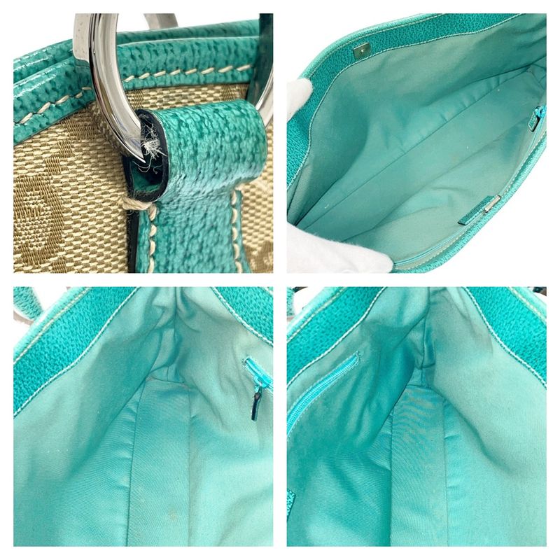 Gucci 113015 and 001013 GG Canvas Tote Bag Beige Green 370296 Tote Bag