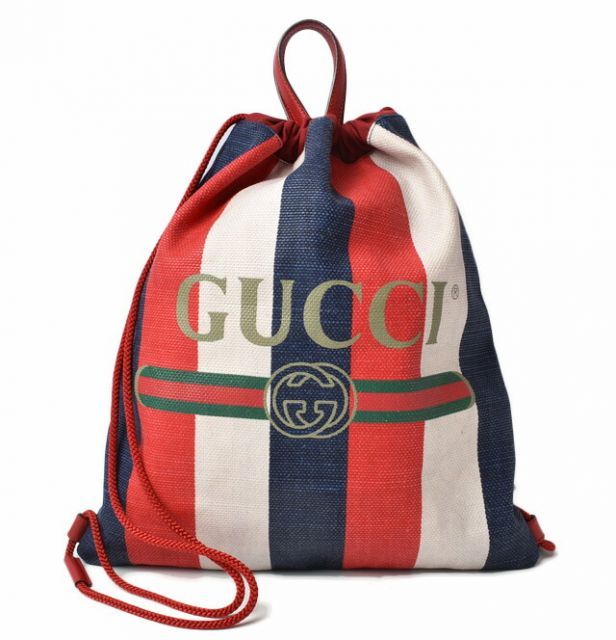 Gucci Backpack Drawstring Gucci Stripe Canvas Leather Logo Tricolor Red Blue
