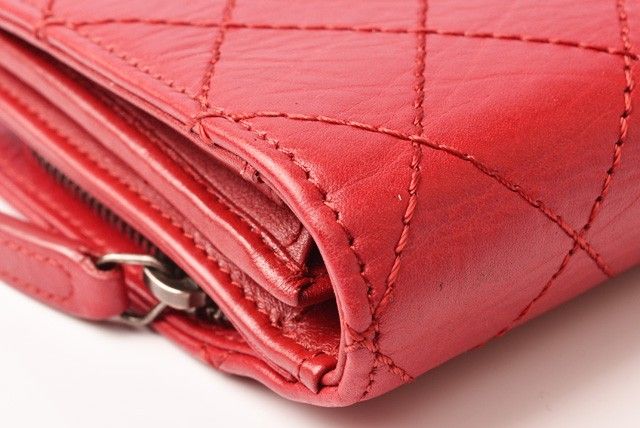 Chanel Long Wallet Leather Rouge Red Vintage Silver Hardware