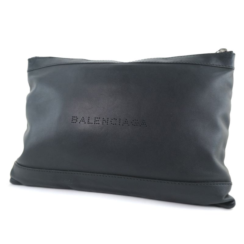Balenciaga Navy Clip M Clutch Bag 37373 Calf Black Unisex Second Bag