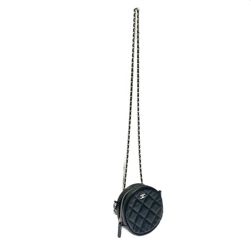 Chanel Matelasse Caviar Skin Coco Mark Round Chain Shoulder Bag Black 367857