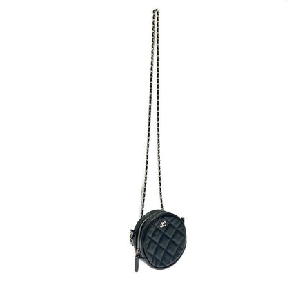 Chanel Matelasse Caviar Skin Coco Mark Round Chain Shoulder Bag Black 367857