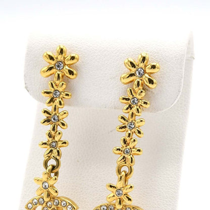 Chanel Coco Mark Flower Rhinestone Earrings I23/a Flower Gold Color H18867