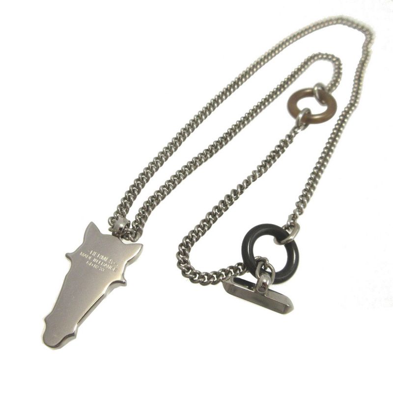 Hermes Destrier Gd0233 (2023) Metal Buffalo Horn Silver Necklace 1382 Hermes