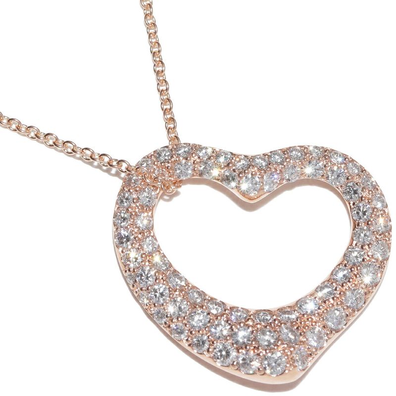 Tiffany & Co Pendant Necklace 18K Pink Gold Diamond Elsa Peretti Open Heart