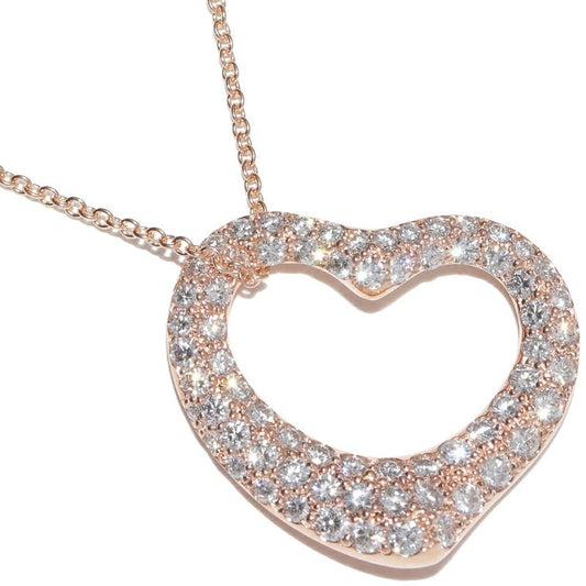 Tiffany & Co Pendant Necklace 18K Pink Gold Diamond Elsa Peretti Open Heart