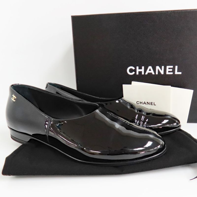 Chanel Loafers 25C G46194 Black Coco Mark 37 Patent Leather Enamel