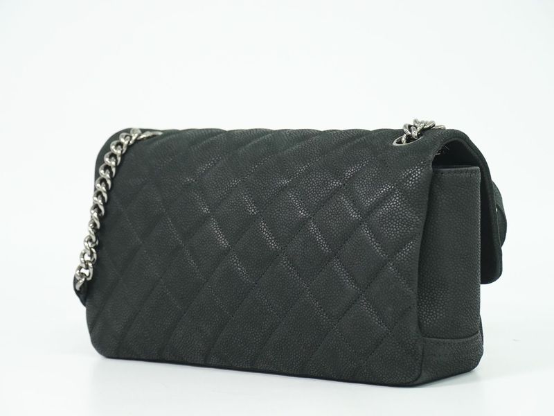 Authentic Chanel Matelasse Coco Mark Chain Shoulder Bag Pochette Soft Caviar