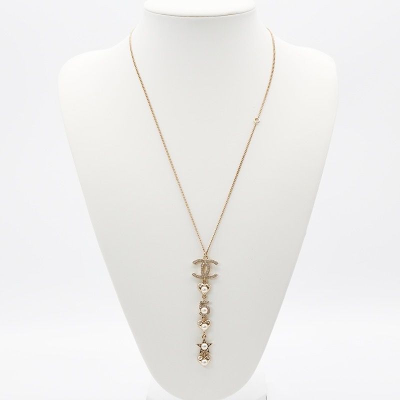 Chanel Necklace Pendant Choker Gold Coco Mark Pearl Rhinestone Heart Star