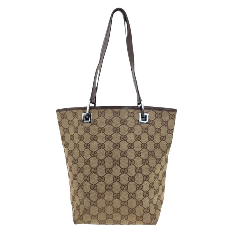 Gucci Beige Brown Silver Hardware GG Canvas 31244 Tote Bag Shoulder Bag Women