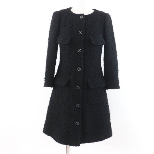 CHANEL P46625v28631 Wool Tweed Coat With Coco Mark Buttons Black 34 Made In