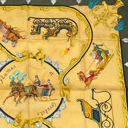 Hermes Carre 90 Plumes Et Grelots Scarf With Feathers And Bells Silk Yellow X