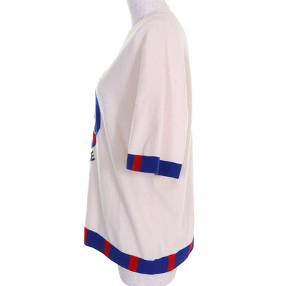 CHANEL P60520 100% Cashmere LA Pausa Coco Logo Short Sleeves Knit Ivory Blue