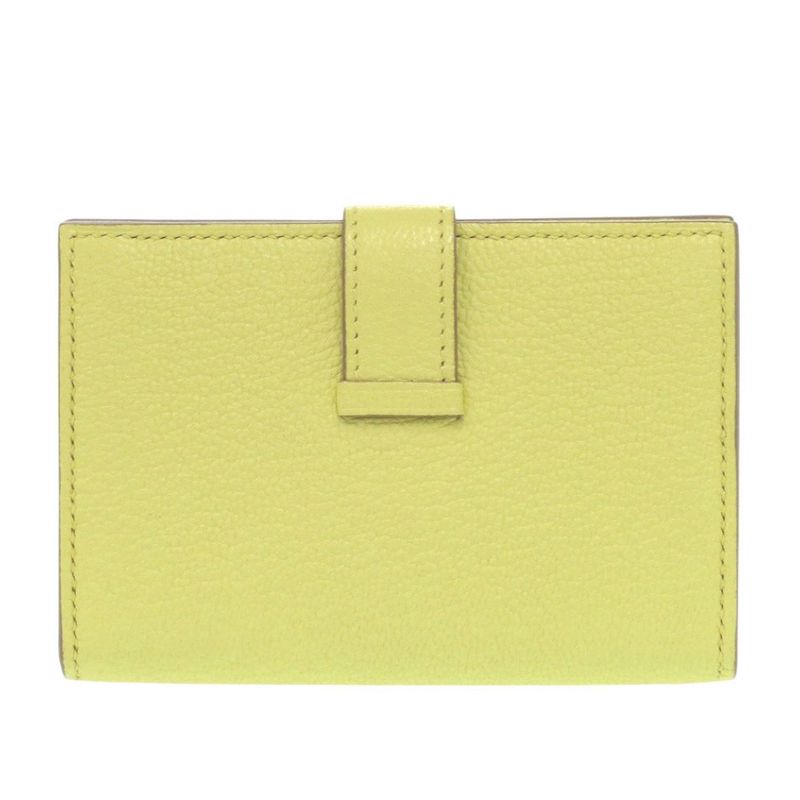Hermes Bearn Card Case Chevre Mizor Lime Stamped W (made In 2024) Yellow 1650