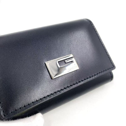 Gucci G Logo Leather Black Key Case Silver 0330416