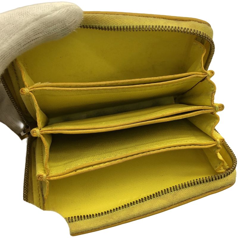 Celine Phoebe Period Round Zip Bicolor Coin Case Mini Wallet Yellow Gray