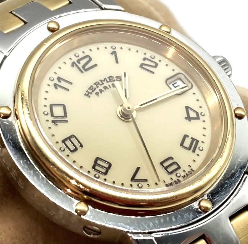 Hermes Clipper Cl4.220 Date Cream Dial Quartz Ladies Watch Working 005913