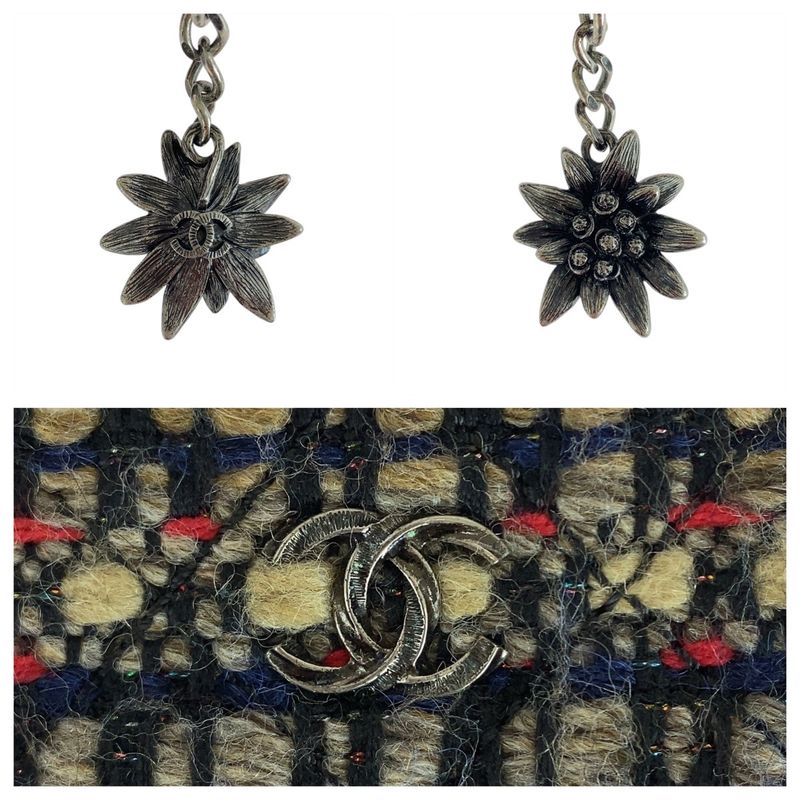 Chanel Coco Mark Multicolor Black Silver Hardware Tweed Clutch Bag Second Bag