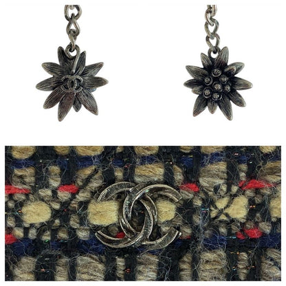 Chanel Coco Mark Multicolor Black Silver Hardware Tweed Clutch Bag Second Bag