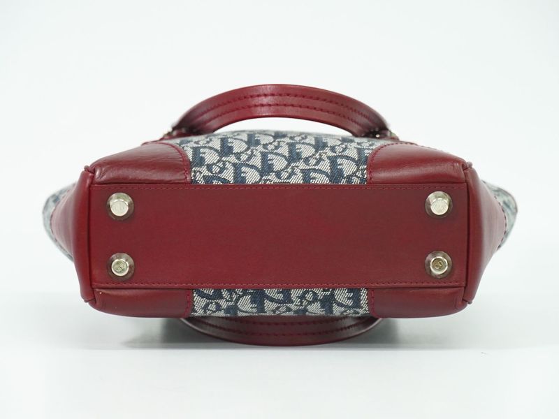 Authentic Christian DIOR Trotter Tote Handbag Canvas Leather Navy Bordeaux