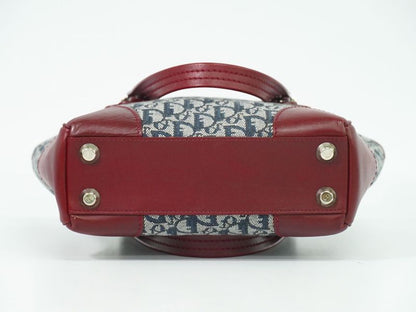 Authentic Christian DIOR Trotter Tote Handbag Canvas Leather Navy Bordeaux