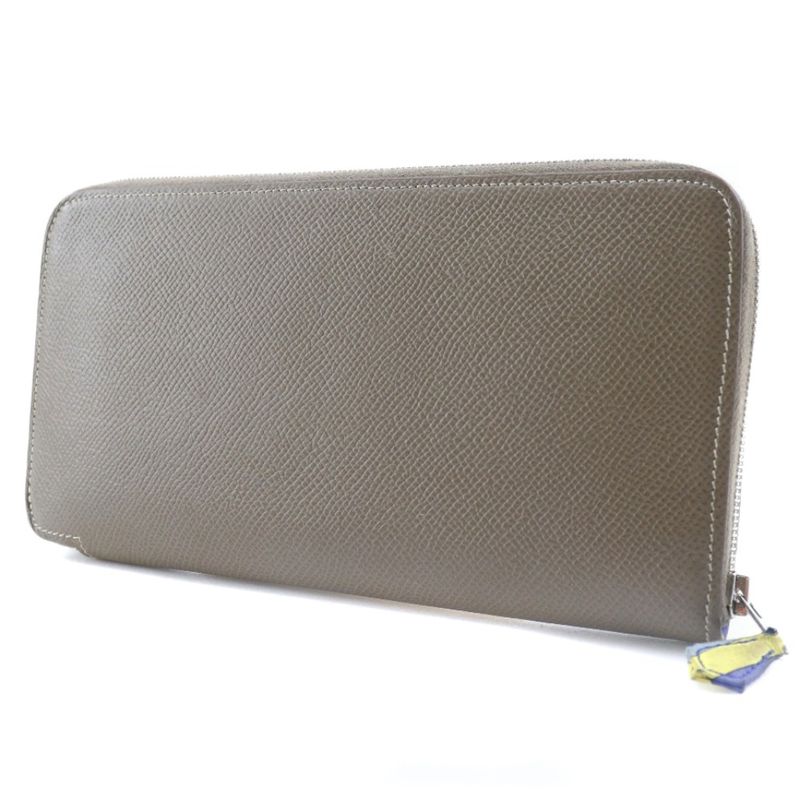 Hermes Azap Long Silk-in Vaux-epson Etoupe Brown □R Ladies Long Wallet