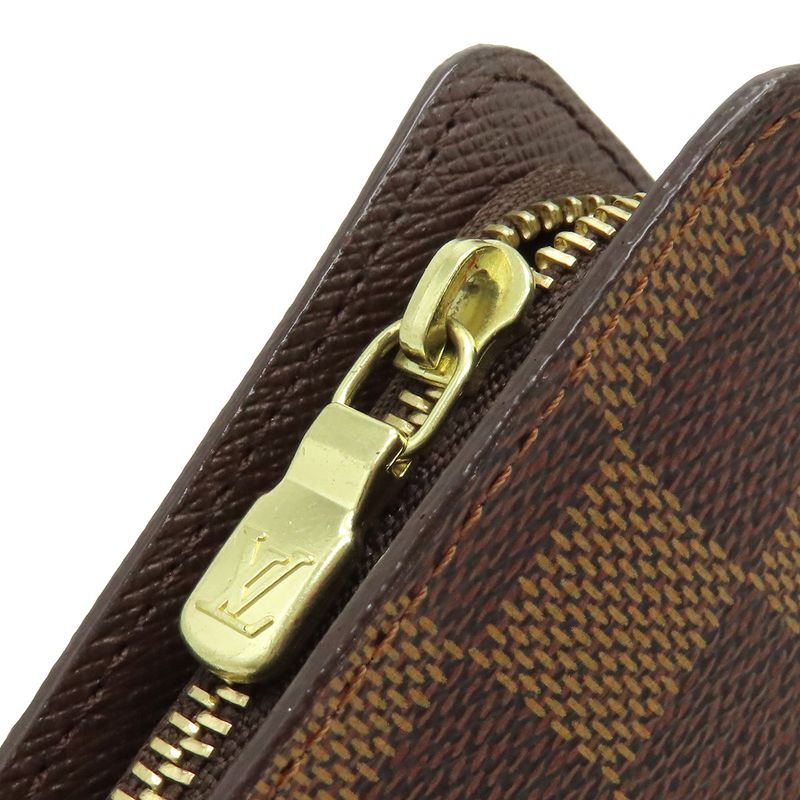Louis Vuitton Long Wallet Porte Monejip Damier Canvas Damier Ebene Gold