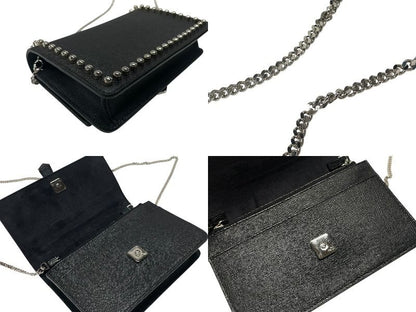 Fendi Shoulder Bag Chain Wallet Karl Lagerfeld Leather Black Silver — view 8