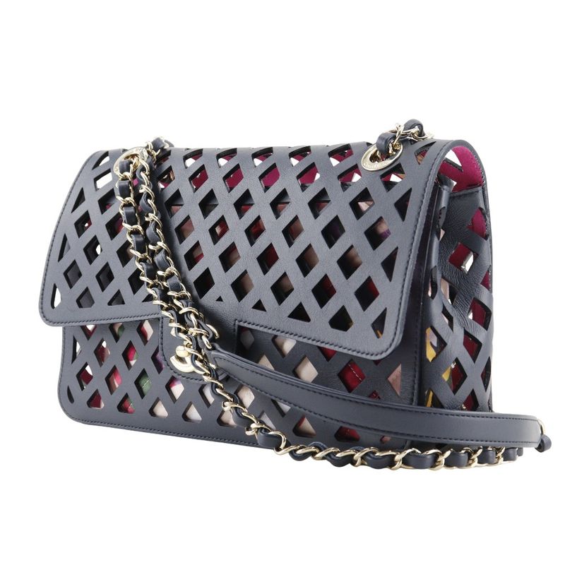 Chanel Chain Shoulder Perforated As2376 Calf Navy Blue Ladies Shoulder Bag